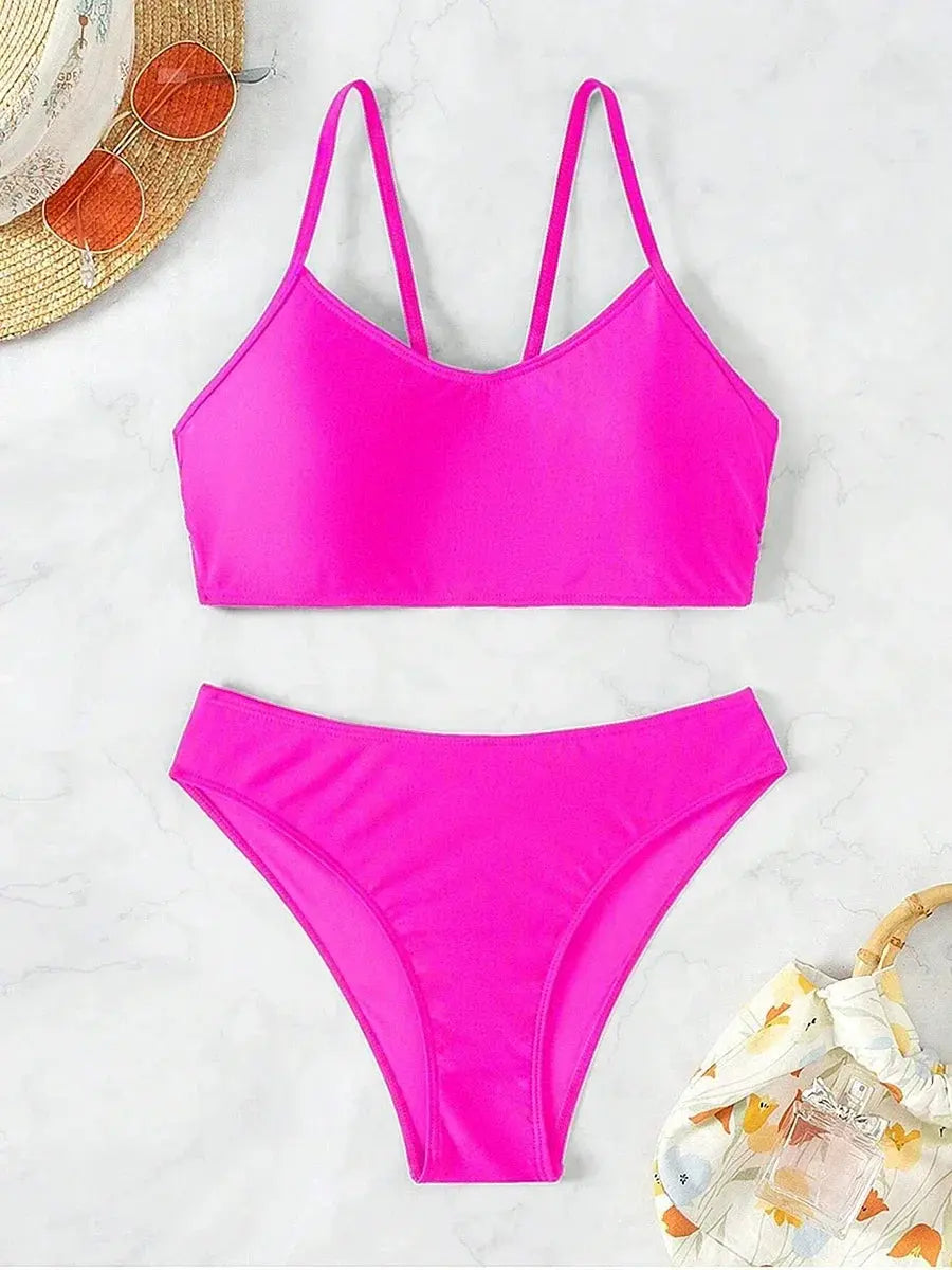 Sexy Woman Swimsuits 2025 Summer Swimwear Women's Bikinis for Female Two Pieces Beach Wear Solid Color Bikinis Set Bathing Suit - Lady T Fashions