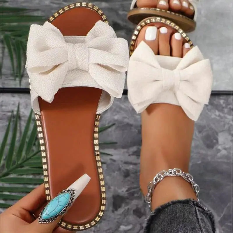 Women's Sandals Sweet Bow Summer Shoes Women Flat Sandals Inddor Outdoor Slippers Women 2025 New Sandals Summer Footwear Female Lady T Fashions
