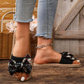 Women's Fashionable Non-Slip Wear-Resistant College Vacation Beach Style Bright Diamond Flower Flat Heel Flip Flops Lady T Fashions