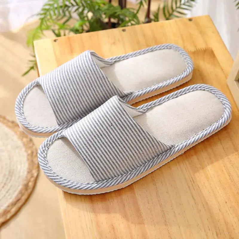 House Linen Slippers Women Floral Autumn Cute Home Indoor Non Slip Funny Sandals Cartoon Kawaii Cat Shoes Flat Flax Striped Lady T Fashions
