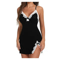 Sexy Sleepwear Women Lace Silk Satin V-Neck Nightgown Split Hem Soft Lingerie Night Dress Sleeveless Sleepwear Female Clothes - Lady T Fashions