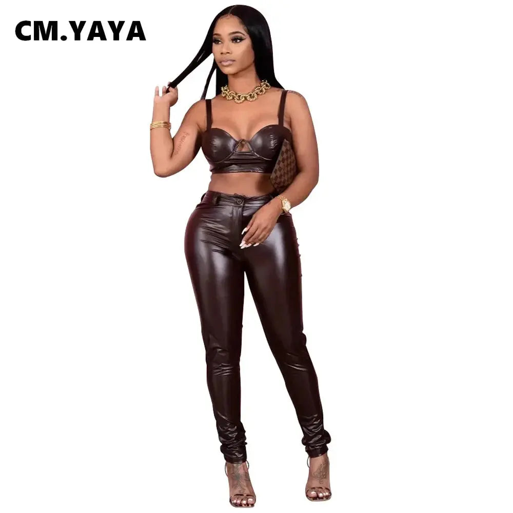 CM.YAYA Fall Winter Faux PU Leather Women Pencil Pants Skinny Bodycon High Waist Zipper Fly Trouser - Lady T Fashions
