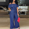 Women's Sexy Strapless Romper - Denim Wide Leg Jumpsuit with Ruffles Summer Beachwear - Lady T Fashions