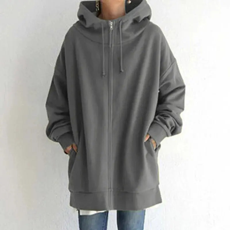 Women's Oversized Hoodie Autumn Winter Casual Zip Solid Long Hooded Coats 2025 Fashion Street Hoodies Coat Female - Lady T Fashions