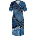 Women's Polyester Denim Style A-Line Midi Dress Light Blue Short Sleeve Casual Work - Lady T Fashions