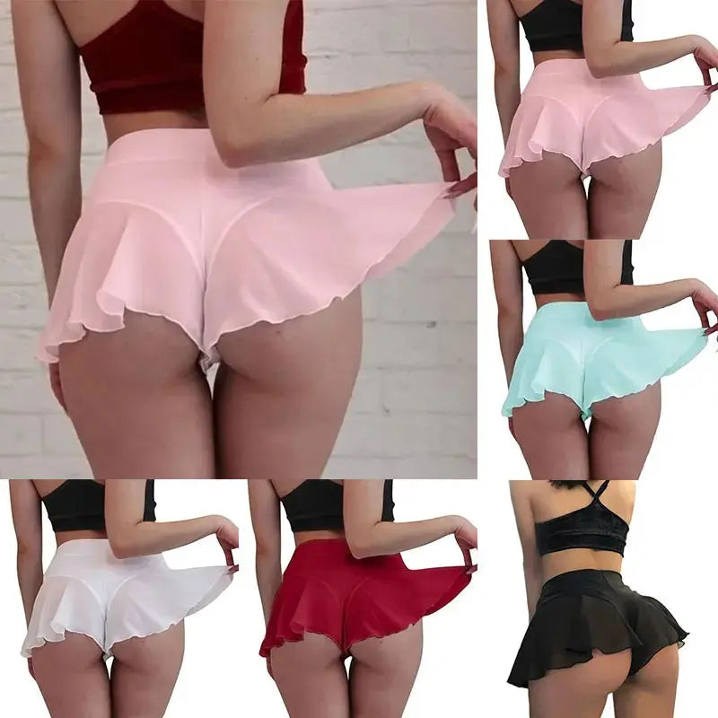 Womens Sheer Ruffles Skirt Shorts Transparent High Waist Mini Skirts Summer Sports Fitness Yoga Dance Hot Pants S-3XL - Lady T Fashions