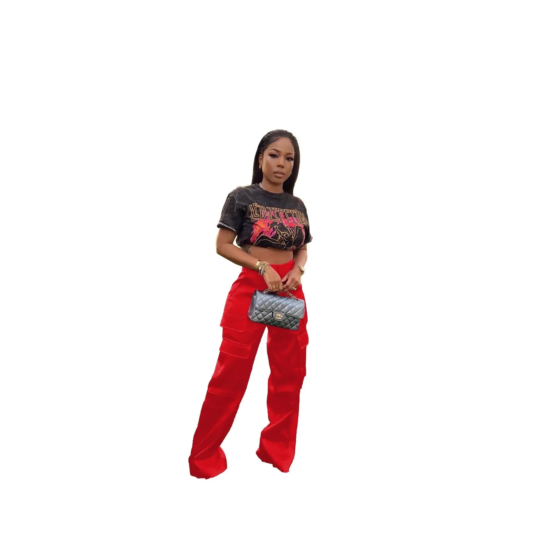 Women Pants  Spring Summer Casual Satin Stretch High Waist Cargo Pants With Pocket Streetwear Solid Wide Leg Pants Flare Trouser - Lady T Fashions