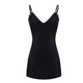 Women Nightdress Sexy Lace Chemise Bow Nightgown Sleepwear V Neck Full Slip Babydoll Lingerie Sleep Dress - Lady T Fashions