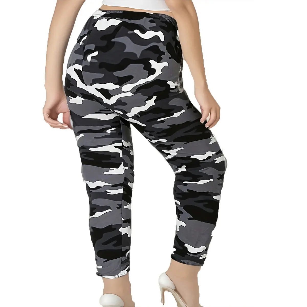 CUHAKCI Plus Size High Stretch Women's Leggings Camouflage White Gray Pants Sports casual tight fit Sports Cropped Pants - Lady T Fashions