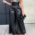 Women's Pants Wholesale Items High Waist Pu Leather Black Wide Leg Pants for Women Casual Fashion Loose Streetwear Trouser Femme Lady T Fashions