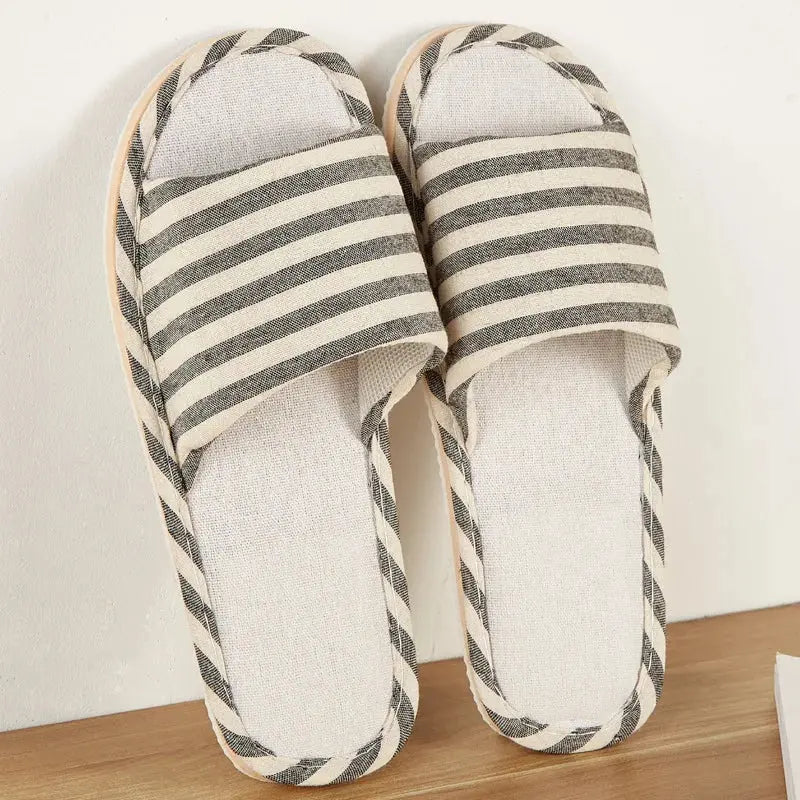 House Linen Slippers Women Floral Autumn Cute Home Indoor Non Slip Funny Sandals Cartoon Kawaii Cat Shoes Flat Flax Striped Lady T Fashions