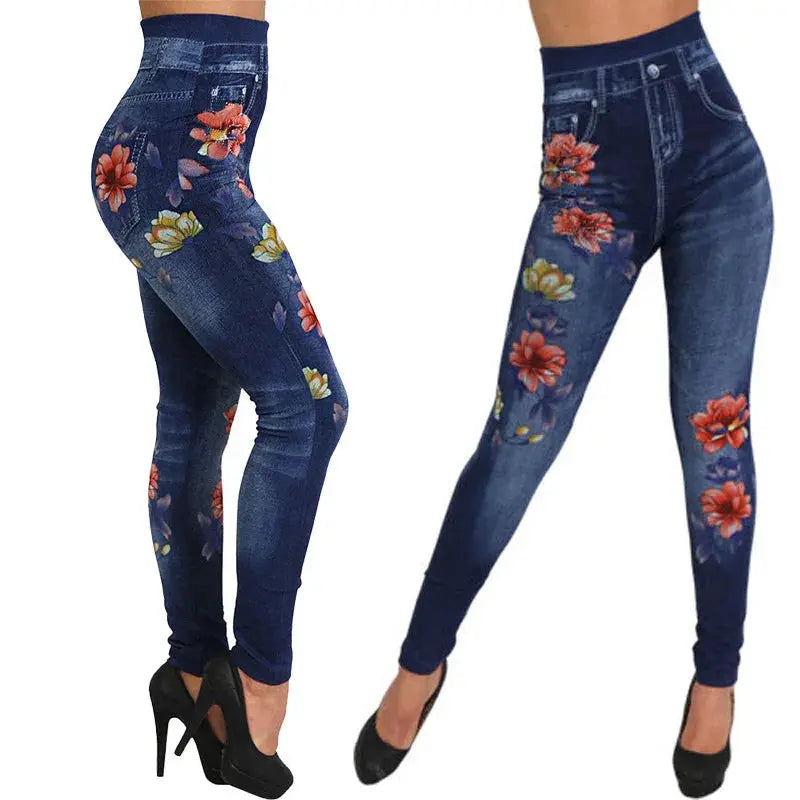 Women's Pants Printed Seamless Imitation Denim Tight Leggings Sexy Leg Wrap Pants Cropped Pants Pants women Lady T Fashions
