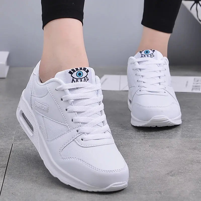 Women Fashion Sneakers Air Cushion Sports Shoes Pu Leather Blue Shoes White Pink Outdoor Walking Jogging Shoes Female Trainers - Lady T Fashions