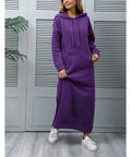 Hoodies Dress for Women Fashion  2024 Hem Lace-up Midi Robe Hooded Long Vestidos Winter Warm Casual Loose Sweatshirt Dress - Lady T Fashions