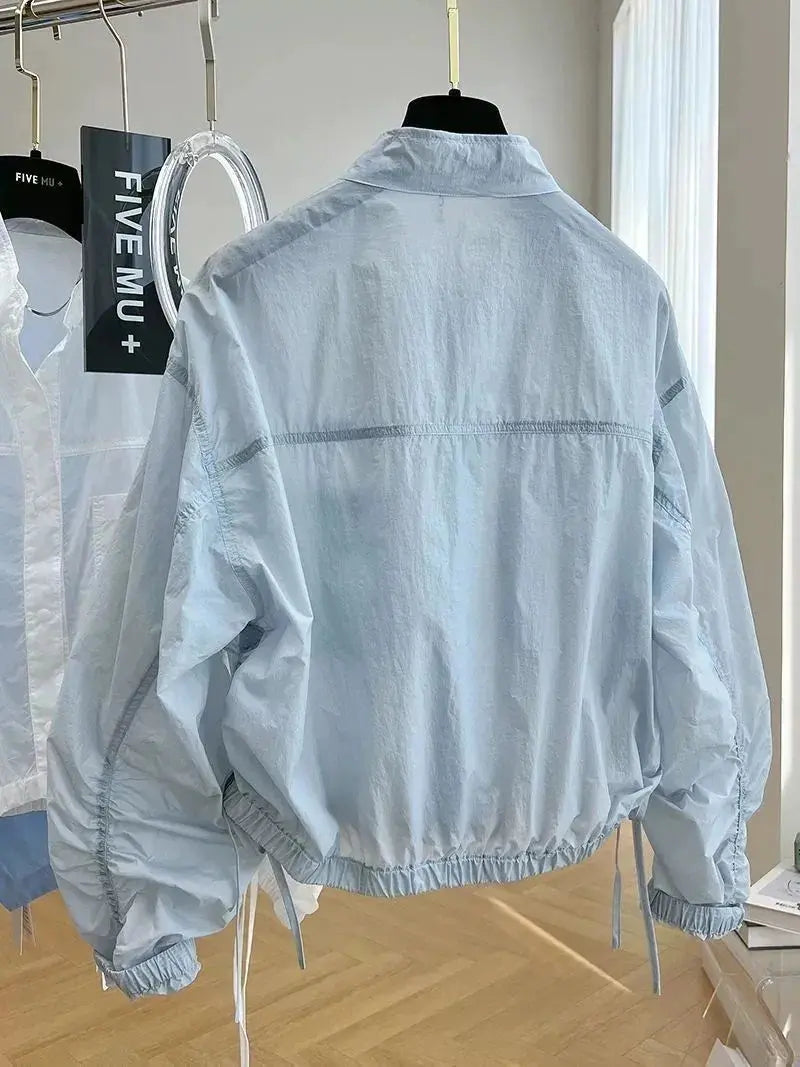 Women's Jacket Top Spring Autumn Thin Sun Protection Loose Baseball Coat Stand Collar Design Trench Coat Top New Windbreaker - Lady T Fashions