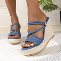2025 Summer NewPlus-size Wedge Sandal Lady Cowboy Simple Commuting Muffin Bottom Summer Slope with Sandals Women High Heels - Lady T Fashions