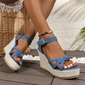 2025 Summer NewPlus-size Wedge Sandal Lady Cowboy Simple Commuting Muffin Bottom Summer Slope with Sandals Women High Heels - Lady T Fashions