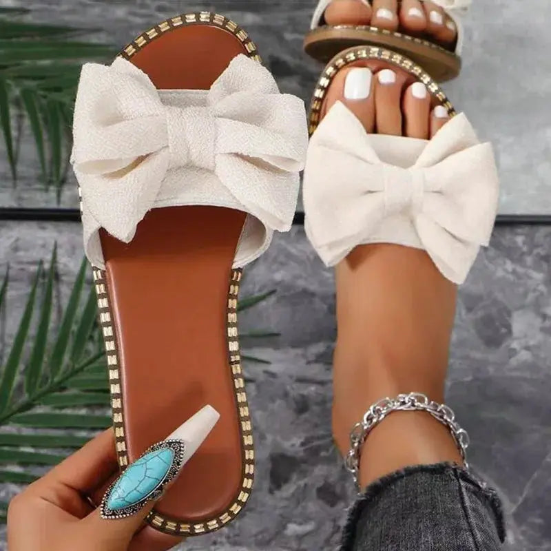 Women's Sandals Sweet Bow Summer Shoes Women Flat Sandals Inddor Outdoor Slippers Women 2025 New Sandals Summer Footwear Female Lady T Fashions
