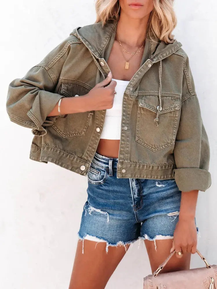 Fashion New Jackets for Women 2022 Hooded Denim Jacket Women Vintage Jean Coats Casual Long Sleeve Top Clothes Women Streetwear - Lady T Fashions