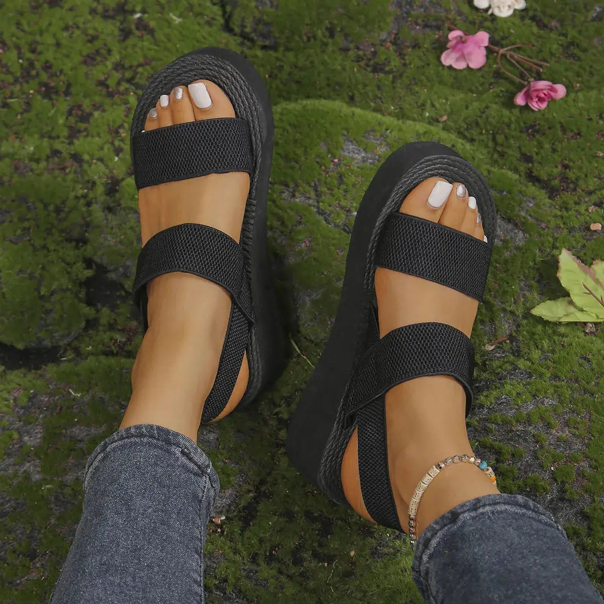 Women's Minimalist Wedge Sandals Open Toe Thick Soled Platform Casual Sandals Ankle Strap Slingback Sandalias Solid Color - Lady T Fashions