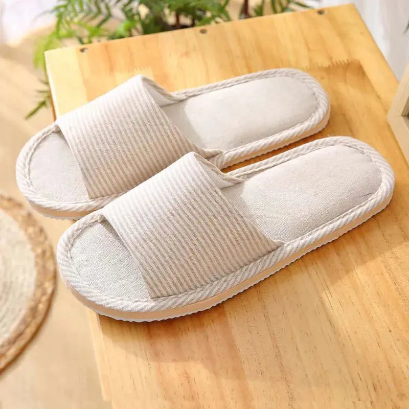 House Linen Slippers Women Floral Autumn Cute Home Indoor Non Slip Funny Sandals Cartoon Kawaii Cat Shoes Flat Flax Striped Lady T Fashions