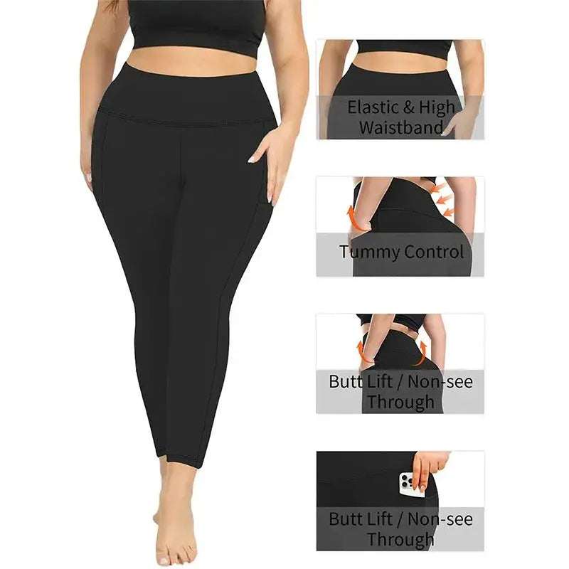 Women's High-Waisted Yoga Pants Plus Size Butt-Lifting Workout Leggings with Pockets Elastic Activewear for Gym & Running - Lady T Fashions