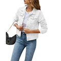Women's Denim Jackets Fashion Female Casual Long Sleeve Lapel Solid Button Down Chest Pocket Slim Jean Jacket Fall Winter Coat - Lady T Fashions