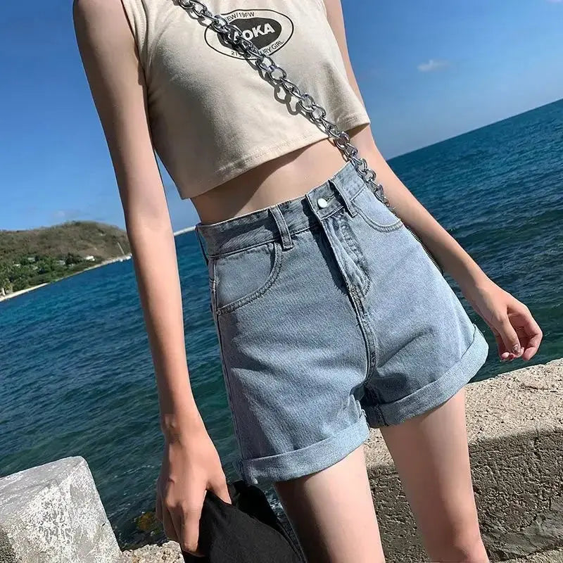 Shorts Women Black Gray Denim Shorts For Women Summer High Waist  Loose Ropa Mujer - Lady T Fashions