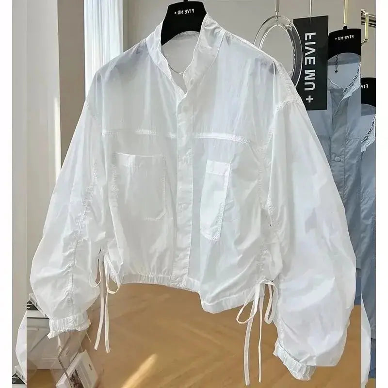 Women's Jacket Top Spring Autumn Thin Sun Protection Loose Baseball Coat Stand Collar Design Trench Coat Top New Windbreaker - Lady T Fashions