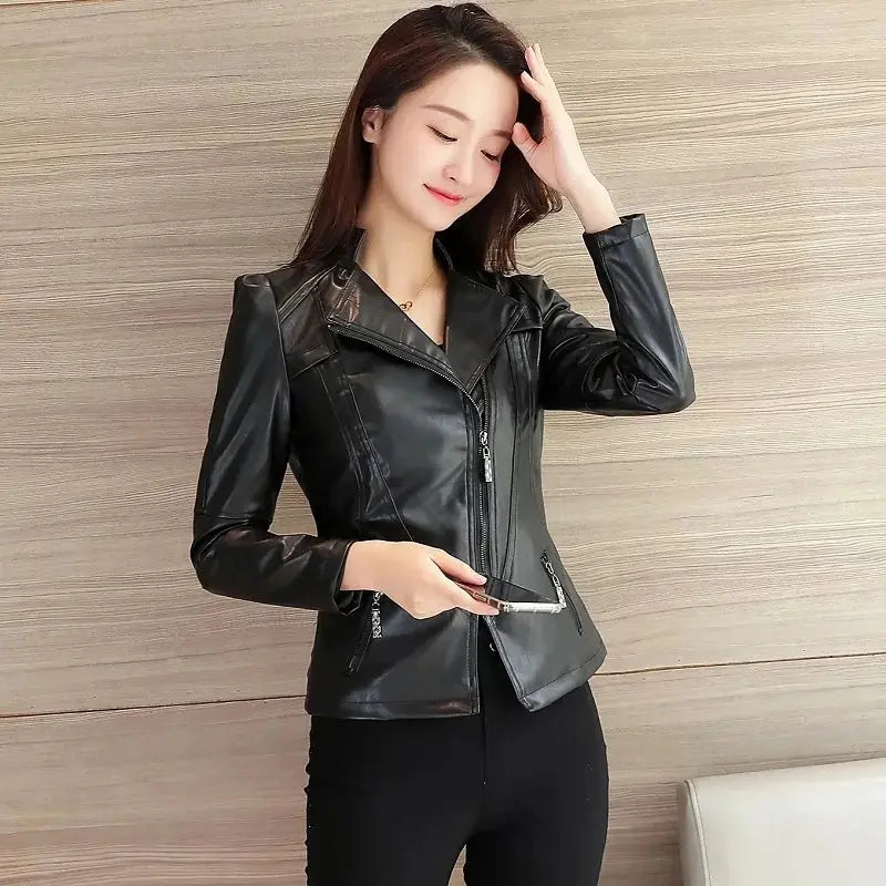 Women Jackets Spring Autumn New Faux Leather Jacket Womens Casual Slim Waterproof Windproof Basic Coats Short Female Jacket - Lady T Fashions