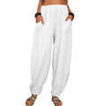 Women Harem Pants Summer Casual Vintage Cotton Linen Pants Elastic Waist Wide Leg Retro Loose Pockets Female Mom Trousers S-5XL Lady T Fashions