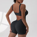 Women Sexy Hollow Out Bodysuit Seamless Square Neck Backless Bodysuit Fitness Yoga Trainning High Elastic Sports Short Bodysuit - Lady T Fashions