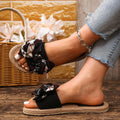 Women's Fashionable Non-Slip Wear-Resistant College Vacation Beach Style Bright Diamond Flower Flat Heel Flip Flops Lady T Fashions