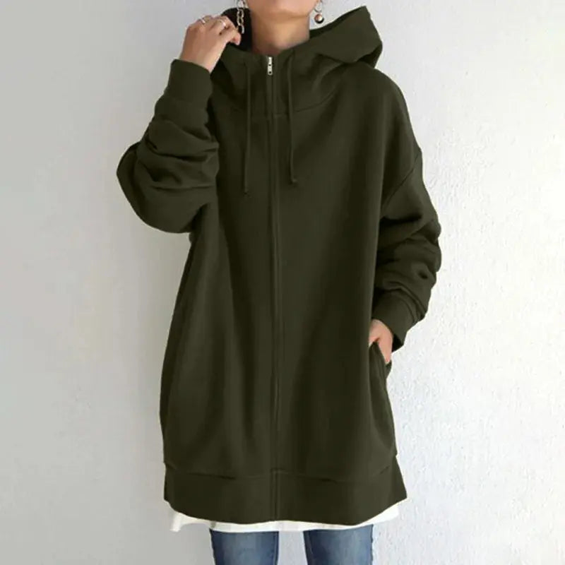 Women's Oversized Hoodie Autumn Winter Casual Zip Solid Long Hooded Coats 2025 Fashion Street Hoodies Coat Female - Lady T Fashions
