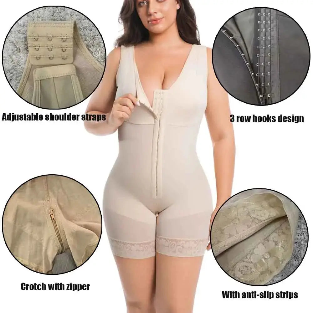 Women Full Body Shapewear Bodysuit for Abdomen Control High Compression Reducing and shaper girdles Zipper Crotch Shapewear Faja - Lady T Fashions