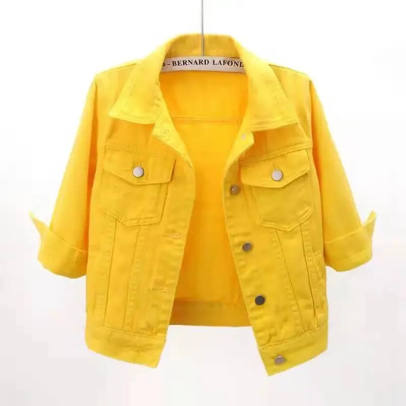 Women Denim Jacket Spring Autumn Short Coat Pink Jean Jackets Casual Tops Purple Yellow Purple Blue Loose Tops Lady Outerwear - Lady T Fashions