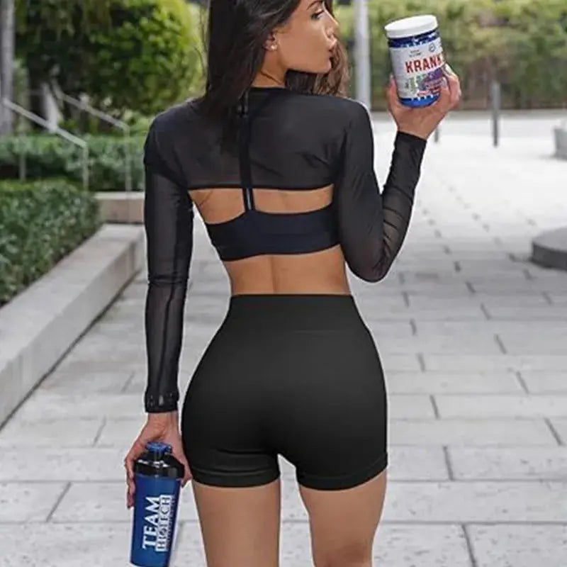 Women High Waist Workout Fitness Yoga Shorts Gym Running Yoga Leggings Scrunch Butt Seamless Knited Sports Three Point Shorts - Lady T Fashions