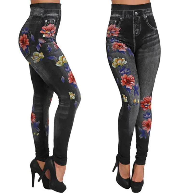 Women's Pants Printed Seamless Imitation Denim Tight Leggings Sexy Leg Wrap Pants Cropped Pants Pants women Lady T Fashions