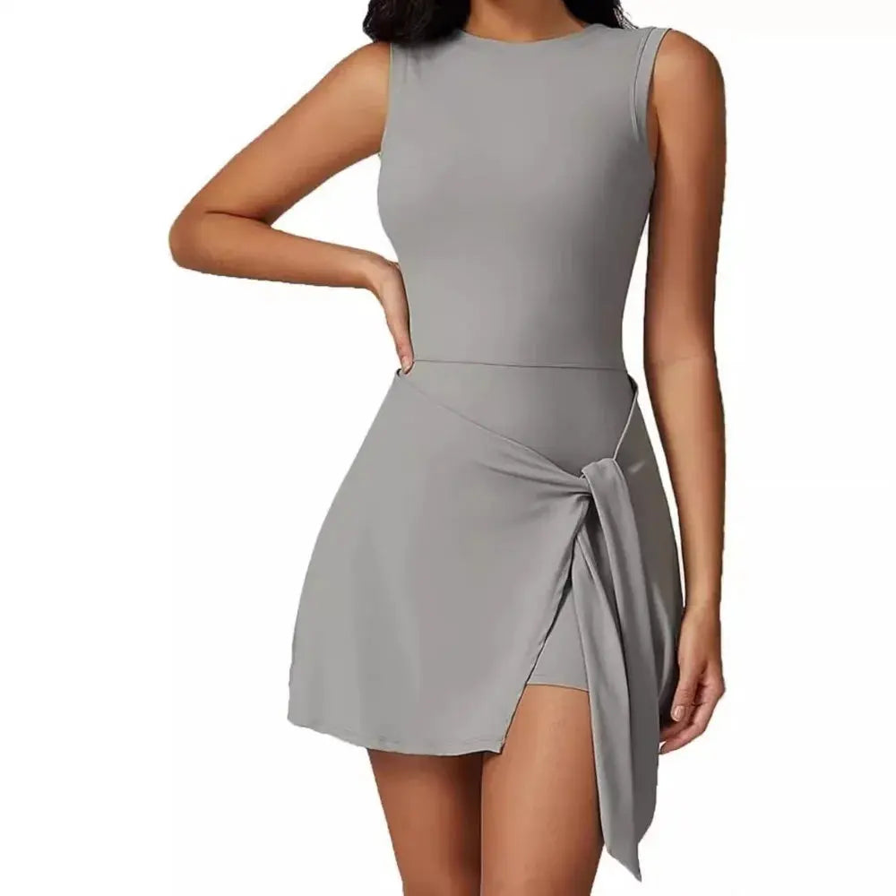 Tennis Dress for Women with Built in Shorts Womens Athletic Dresses Sleeveless Boat Neck Active Workout Skort Dress - Lady T Fashions