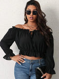 Plus Size Elegant Shoulderless Shirt for Women European and American Style Casual Curve Clothing Vacation Solid Long Sleeve Tops - Lady T Fashions