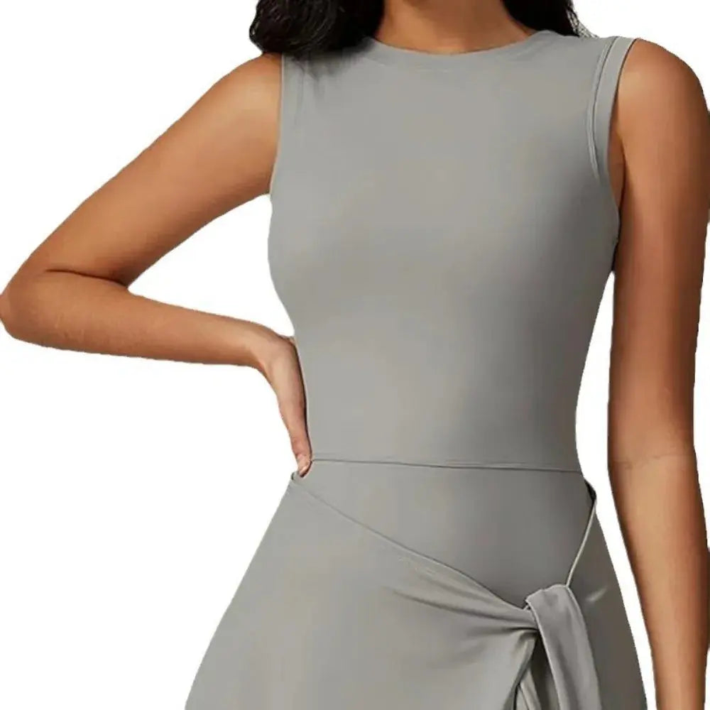 Tennis Dress for Women with Built in Shorts Womens Athletic Dresses Sleeveless Boat Neck Active Workout Skort Dress - Lady T Fashions