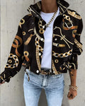 Jackets Women Coats Stand Collar Coat Zipper Print Y2k Tops Streetwear Casual Outerwear Single Breasted Spring Work Jacket - Lady T Fashions