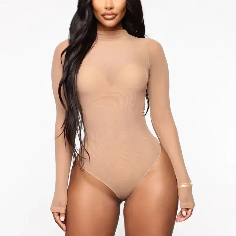 Fashion Ladies Sheer Transparent Bodysuit For Women Summer Solid Color Long Sleeve Jumpsuits Bodysuits Female Clothing - Lady T Fashions