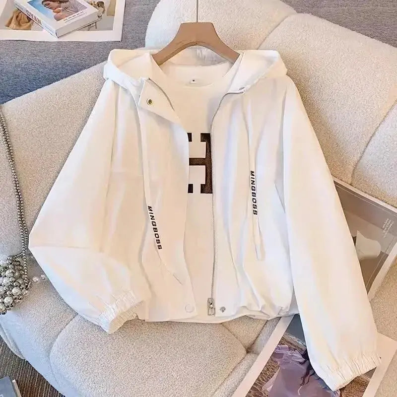 Women's Jacket Fashion Hooded Windbreaker New Spring Autumn Female Casual Short Coat Outwear Pink Green White Female Outerwear - Lady T Fashions