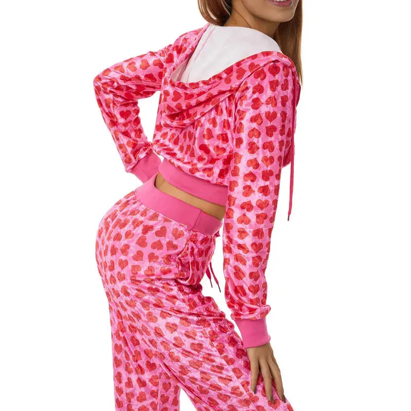 Women's Pants Suits Female Short Coat Heart Print Long Sleeve Tops with Zipper and Pockets Women's Clothes for Spring Fall 2024 Lady T Fashions