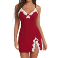 Women Nightdress Sexy Lace Chemise Bow Nightgown Sleepwear V Neck Full Slip Babydoll Lingerie Sleep Dress - Lady T Fashions