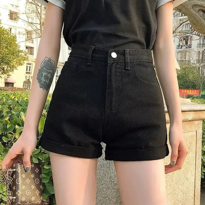Shorts Women Black Gray Denim Shorts For Women Summer High Waist  Loose Ropa Mujer - Lady T Fashions