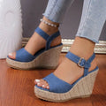 2025 Summer NewPlus-size Wedge Sandal Lady Cowboy Simple Commuting Muffin Bottom Summer Slope with Sandals Women High Heels - Lady T Fashions