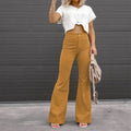 Women Pants Elegant Corduroy Autumn Winter Fashion Slim Casual Female New Solid Mid-waist Street Long Flare Clothing Lugentolo - Lady T Fashions