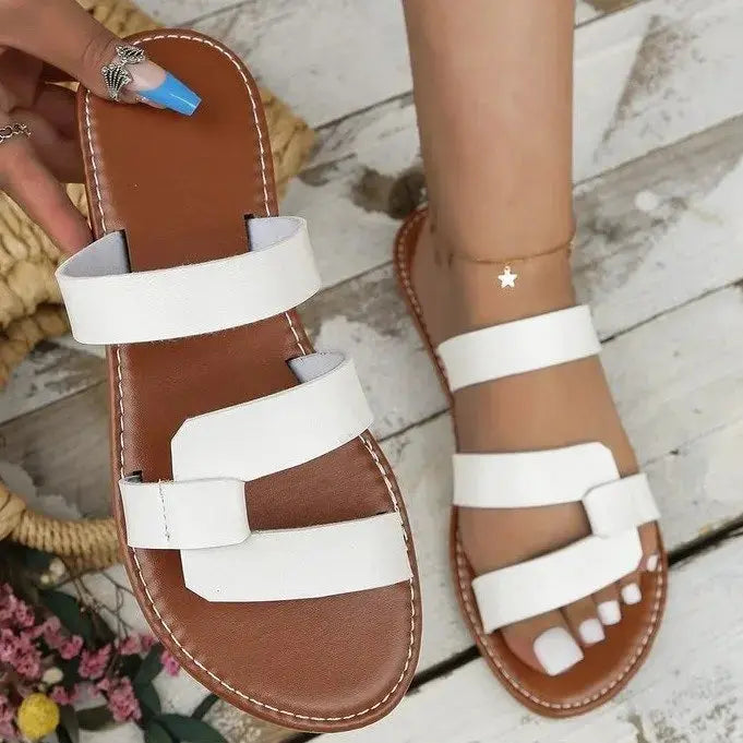 Women's Solid Color Slides, Lightweight Flat Slip On Walking Slides, Comfort Beach Slides Lady T Fashions